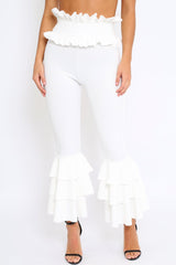 White Frill Hem Triple Tiered Frill Hem Trousers - Karla-Trousers