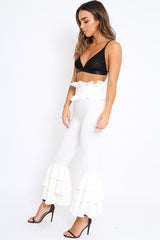 White Frill Hem Triple Tiered Frill Hem Trousers - Karla-Trousers