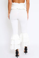 White Frill Hem Triple Tiered Frill Hem Trousers - Karla-Trousers