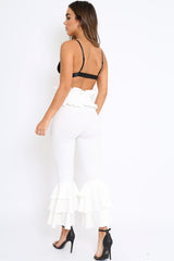 White Frill Hem Triple Tiered Frill Hem Trousers - Karla-Trousers