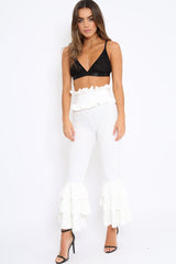 White Frill Hem Triple Tiered Frill Hem Trousers - Karla-Trousers