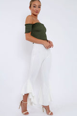 White Frill Hem Trousers - Ashlie-Trousers