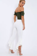 White Frill Hem Trousers - Ashlie-Trousers