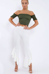 White Frill Hem Trousers - Ashlie-Trousers