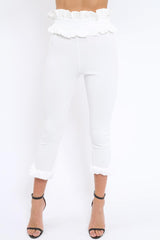 White Frill Hem Trousers - Paisley-Trousers