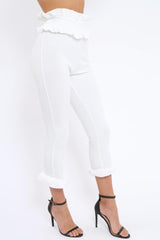 White Frill Hem Trousers - Paisley-Trousers