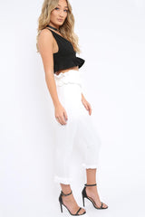 White Frill Hem Trousers - Paisley-Trousers