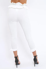 White Frill Hem Trousers - Paisley-Trousers