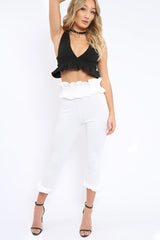 White Frill Hem Trousers - Paisley-Trousers