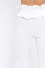 White Frill Hem Trousers - Paisley-Trousers