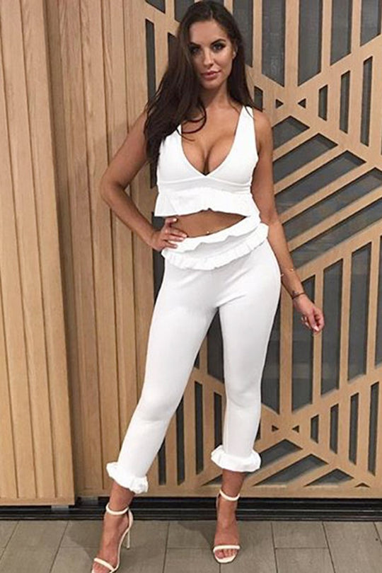 White Frill Hem Trousers - Paisley