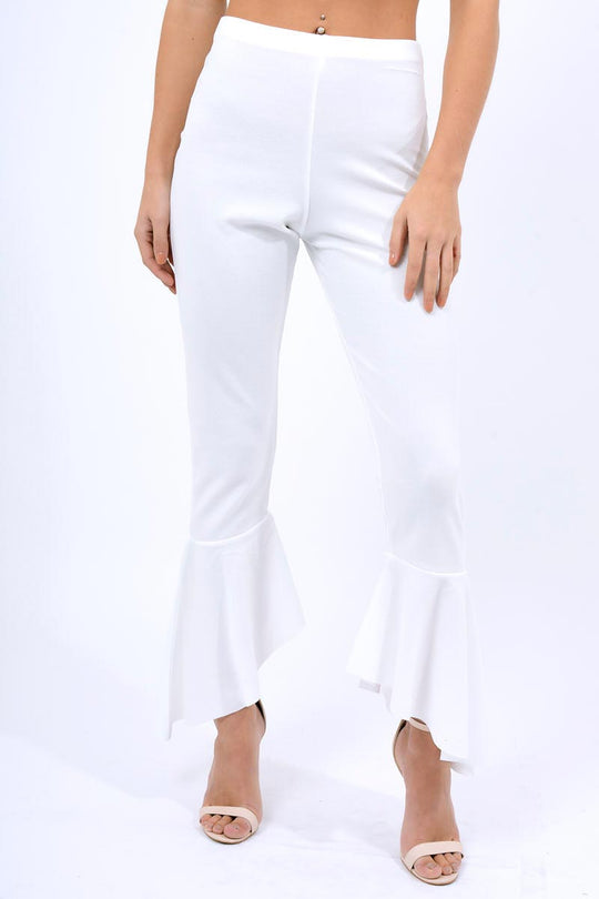 White Frill Hem Trousers - Payton