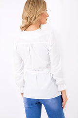 White Frill Lace Up Shirt - Alayah-Shirts
