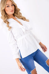 White Frill Lace Up Shirt - Alayah-Shirts