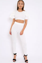 White Frill Sleeve Co-ord Set - Demmie-Co-ords