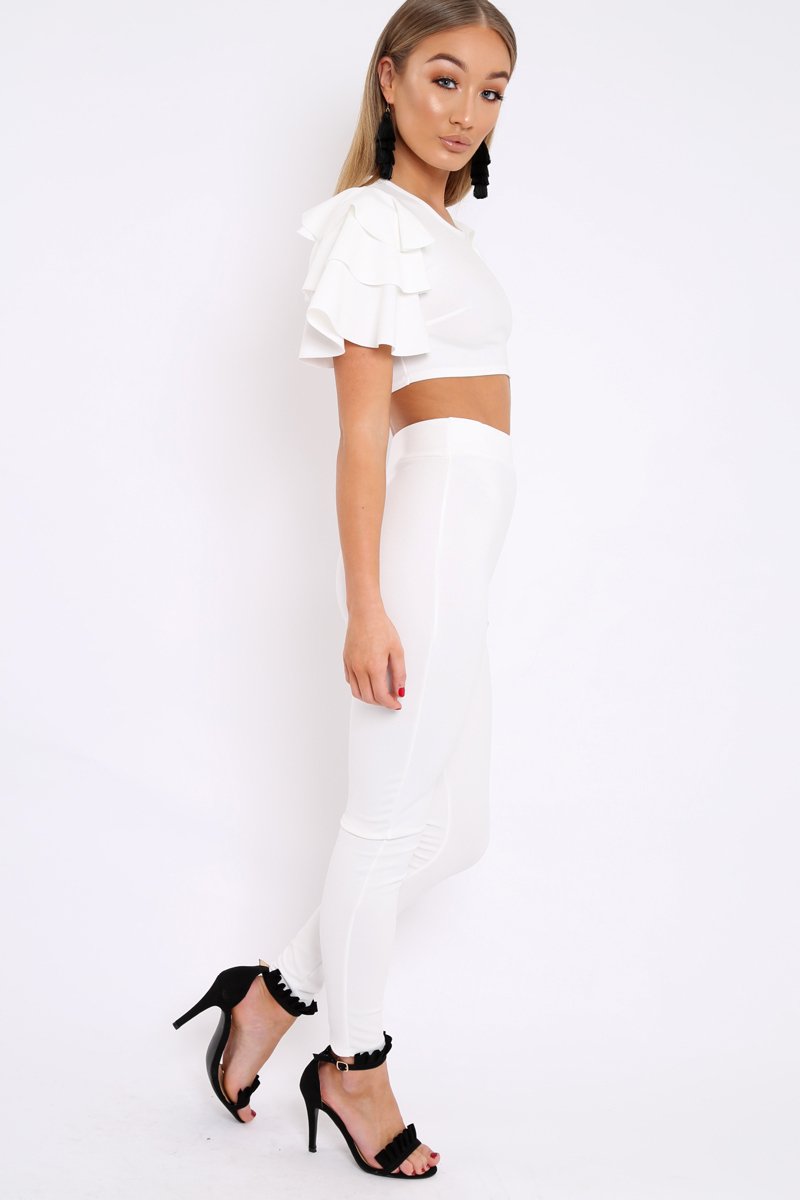 White Frill Sleeve Co-ord Set - Demmie-Co-ords