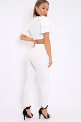 White Frill Sleeve Co-ord Set - Demmie-Co-ords