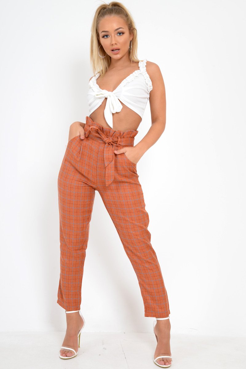 White Frill Tie Front Crop Top - Adali-Crop Tops
