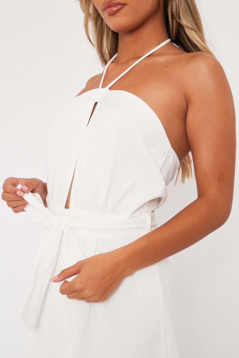 White Front Cut Out Halter Neck Playsuit - Breyah-Playsuits