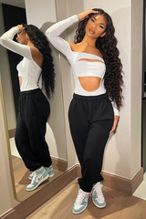 White Front Cut out Bodysuit - Kripa