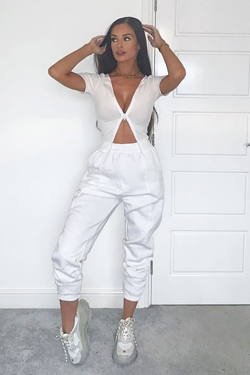 White Front Piping Joggers - Jordyn-Joggers