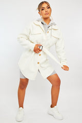 White Front Pocket Belted Shacket - Ranessa-Shacket