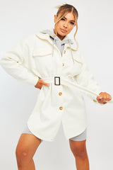 White Front Pocket Belted Shacket - Ranessa-Shacket