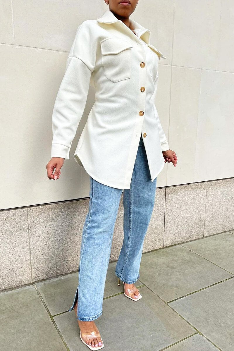 White Front Pocket Belted Shacket - Ranessa-Shacket