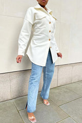 White Front Pocket Belted Shacket - Ranessa-Shacket