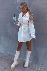 White Front Pocket Belted Shacket - Ranessa-Shacket