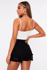 White Front Ring Cut Out Ribbed Bodysuit - Ruba-Bodysuits