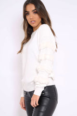 White Fur Sleeve Knitted Jumper - Courtnie-Jumper