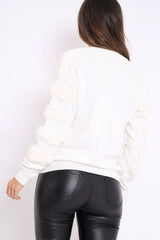 White Fur Sleeve Knitted Jumper - Courtnie-Jumper