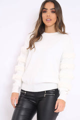White Fur Sleeve Knitted Jumper - Courtnie-Jumper