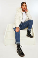 White Fur Trim Hood Puffer Coat - Reva-Coats