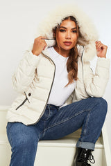 White Fur Trim Hood Puffer Coat - Reva-Coats