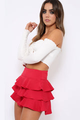 White Gathered Middle Bardot Crop Top - Sally-Crop Tops