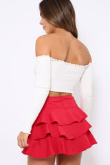 White Gathered Middle Bardot Crop Top - Sally-Crop Tops
