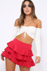 White Gathered Middle Bardot Crop Top - Sally-Crop Tops