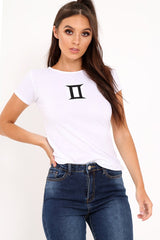 White Gemini Star Sign T-Shirt - Adalee-Tops