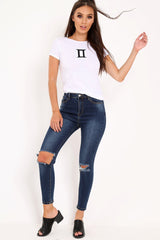 White Gemini Star Sign T-Shirt - Adalee-Tops