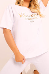 White Gold Beverly Hills T-shirt Cycling Shorts Co-ord - Laura-Co-ords