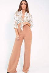 White Gold Chain Print Tie Front Blouse - Melika-Tops