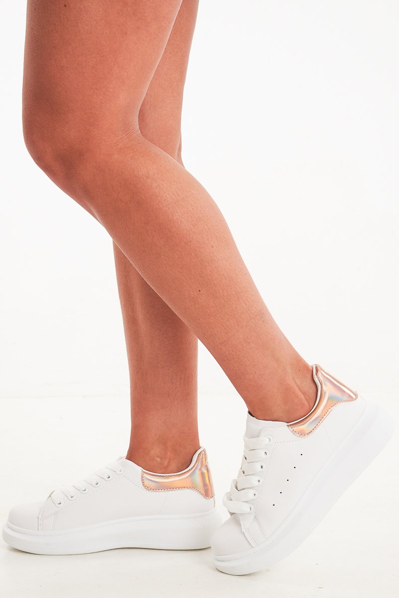 White Gold Holographic Insert Chunky Sole Trainers - Yuki-Trainers