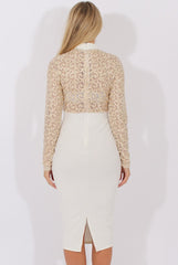 White & Gold Mesh Top Embroidered Midi Dress - Louiza-Tops