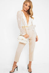 White Gold Sequin Plunge Bodysuit - Dreah-Bodysuits