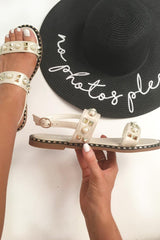White Gold Studded Double Strap Sandals -Hadasa-Sandals