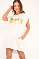 White Gold Vogue Slogan Oversized T-shirt - Breah-Tops