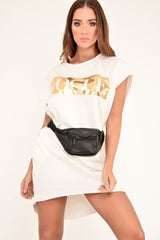 White Gold Vogue Slogan Oversized T-shirt - Breah-Tops