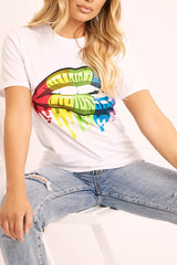 White Graphic Print T-shirt - Carolann-T-shirt